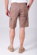 Lightly stretch cotton cargo bermuda shorts in mud color - back view