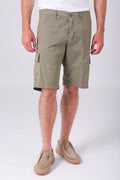 Front view of military-style cotton twill Bermuda shorts with a hint of stretch