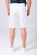 Lightly stretchy cotton cargo bermuda shorts in cream - back view