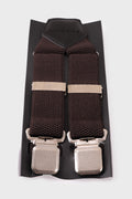 Brown braces with embossed geometric pattern, adjusters and metal clips