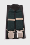 Front view of green braces with raised geometric pattern and metal clips