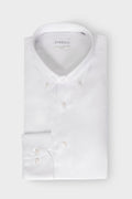 Slim fit white cotton button-down shirt, front view