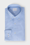 Slim Fit Cotton Button-Down Shirt in Light Blue - Front View