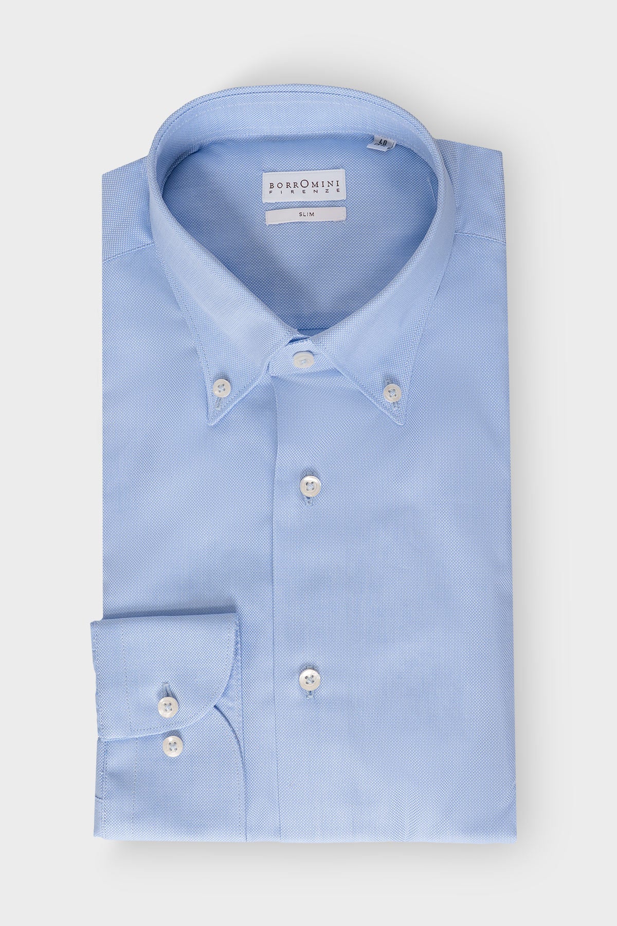Slim Fit Cotton Button-Down Shirt in Light Blue - Front View