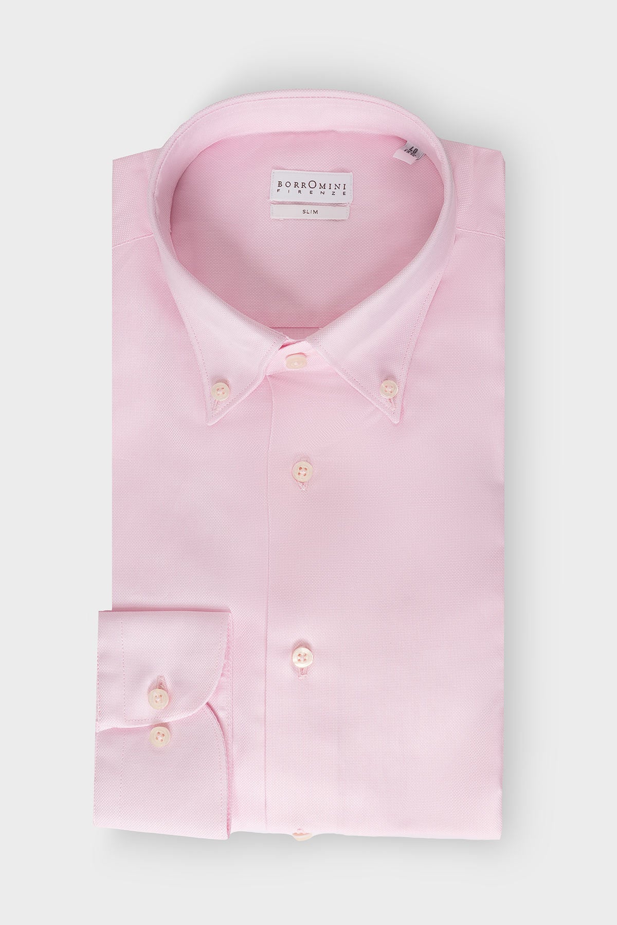 Slim Fit Cotton Button-Down Shirt in Pink - Front View