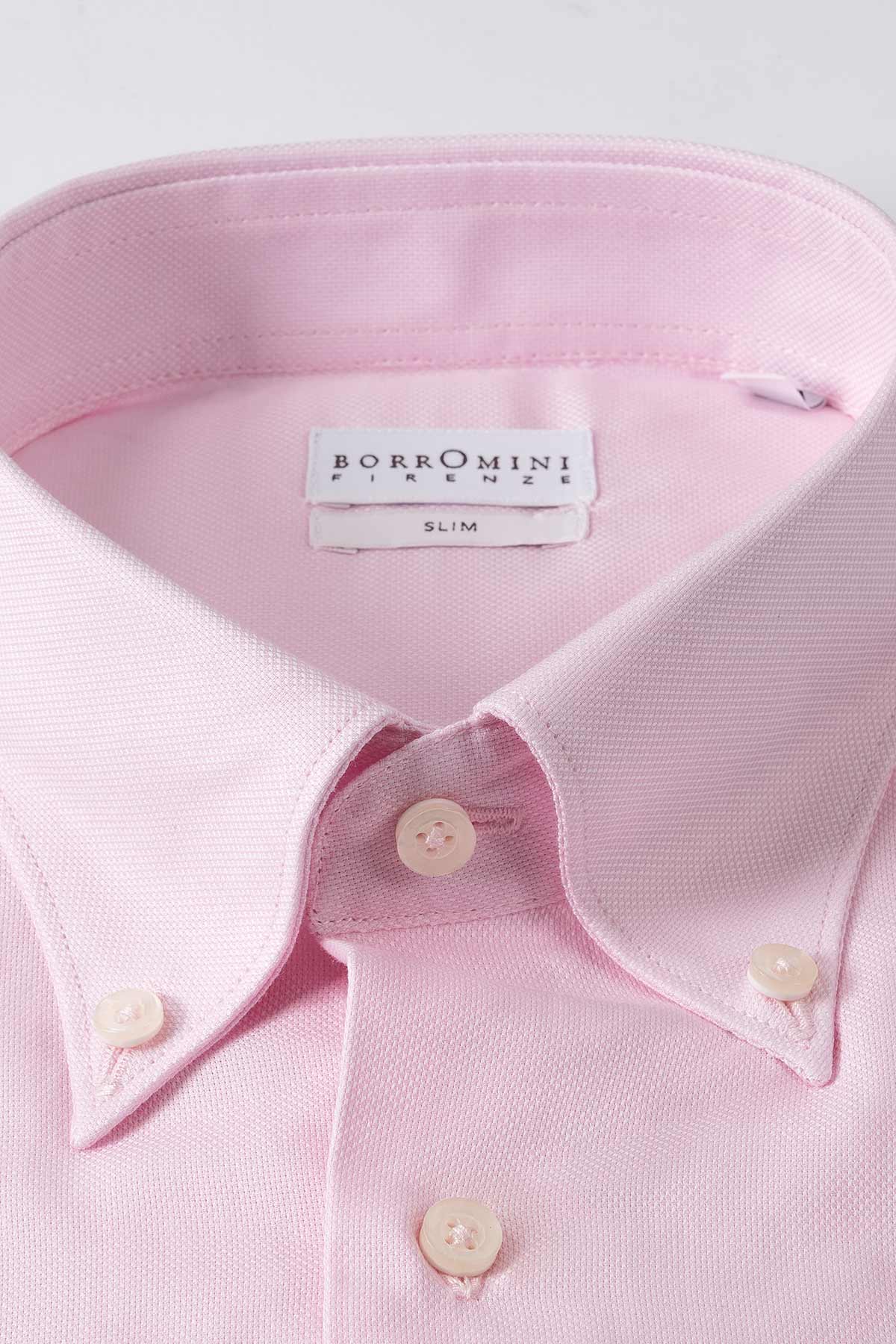 Slim Fit Cotton Button-Down Shirt - Pink - technical detail