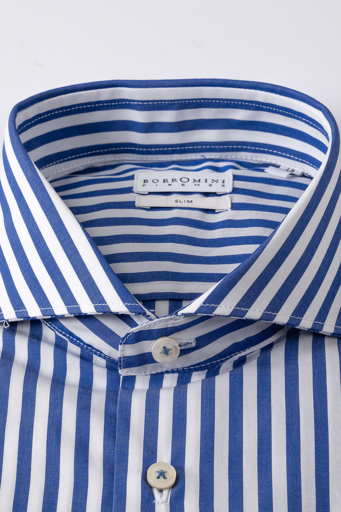 Camicia rigata a collo francese Slim - Blu - vista frontale