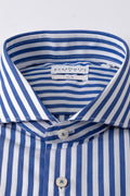 Camicia rigata a collo francese Slim - Blu - dettaglio