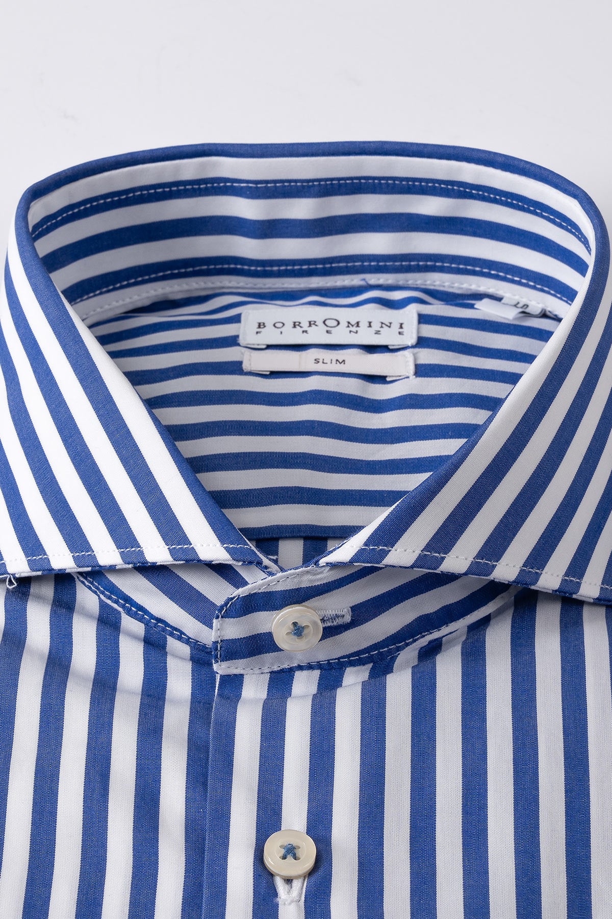 Camicia rigata a collo francese Slim - Blu - dettaglio