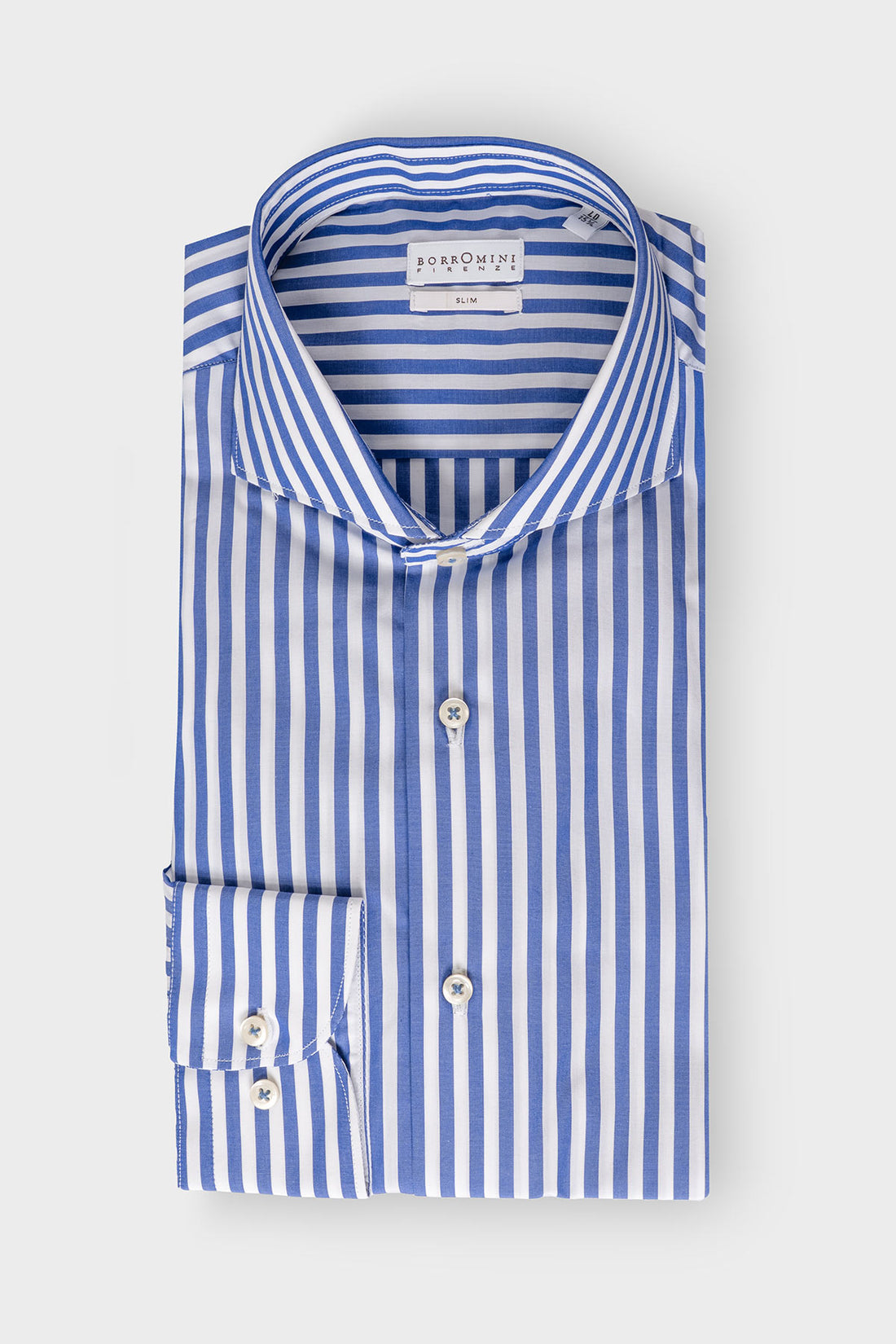 Camicia rigata a collo francese Slim - Blu - vista frontale