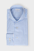 Camicia rigata a collo francese Slim - Celeste - vista frontale