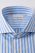 Camicia rigata a collo francese Slim - Celeste - dettaglio