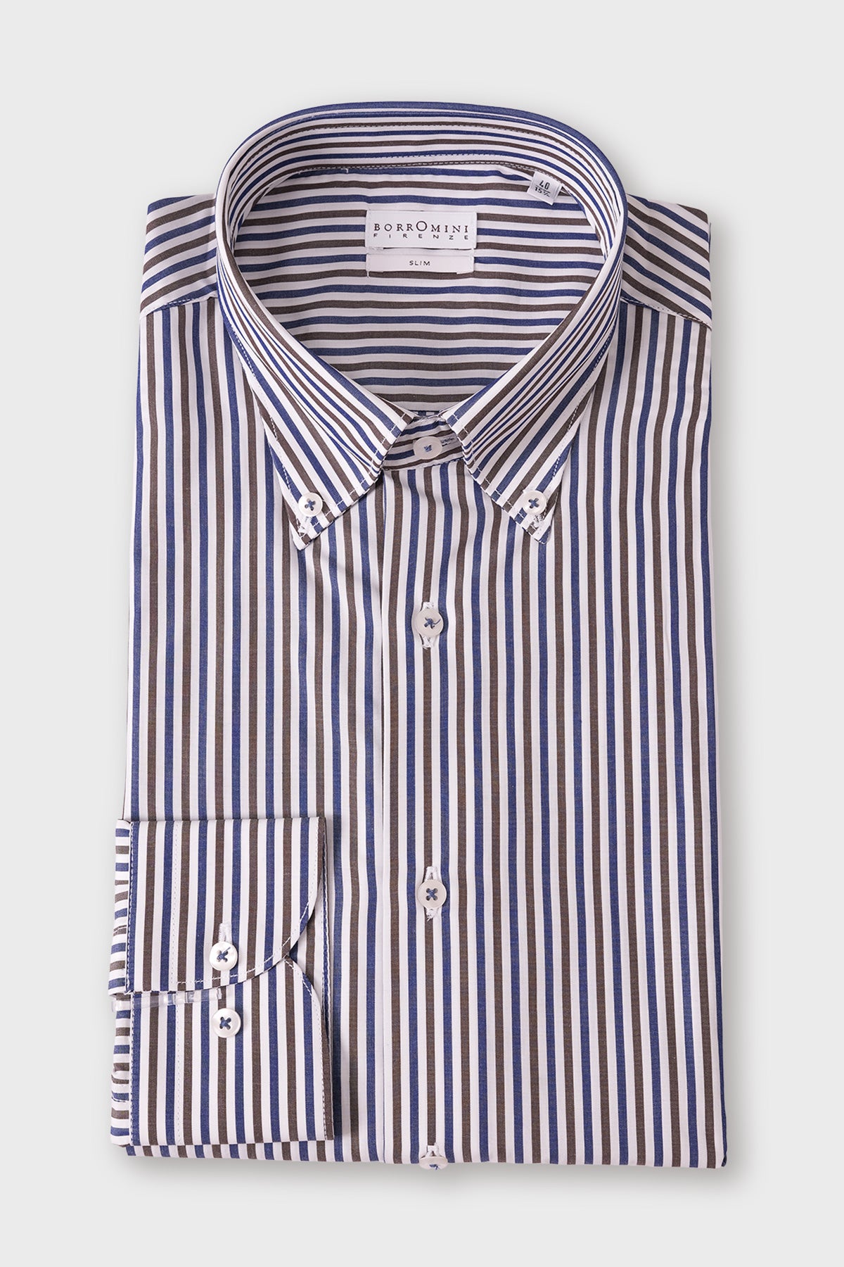 Folded slim-fit striped cotton shirt with a button-down collar and visible cuff