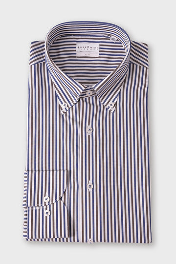 Folded slim-fit striped cotton shirt with a button-down collar and visible cuff