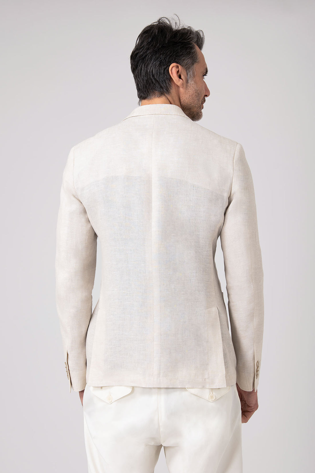 Beige linen jacket with patch pockets