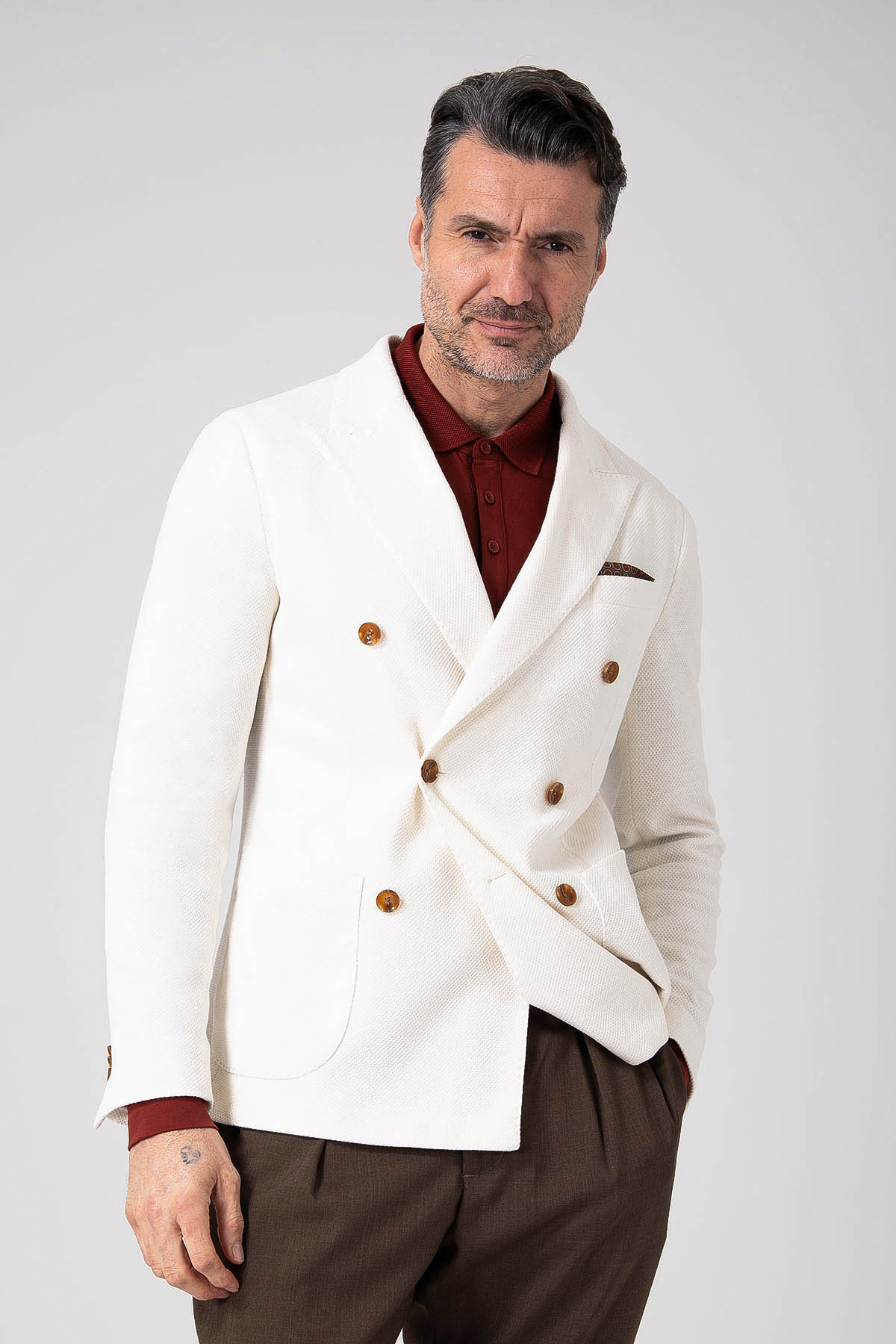 Giacca doppiopetto bianca textured - Bianco