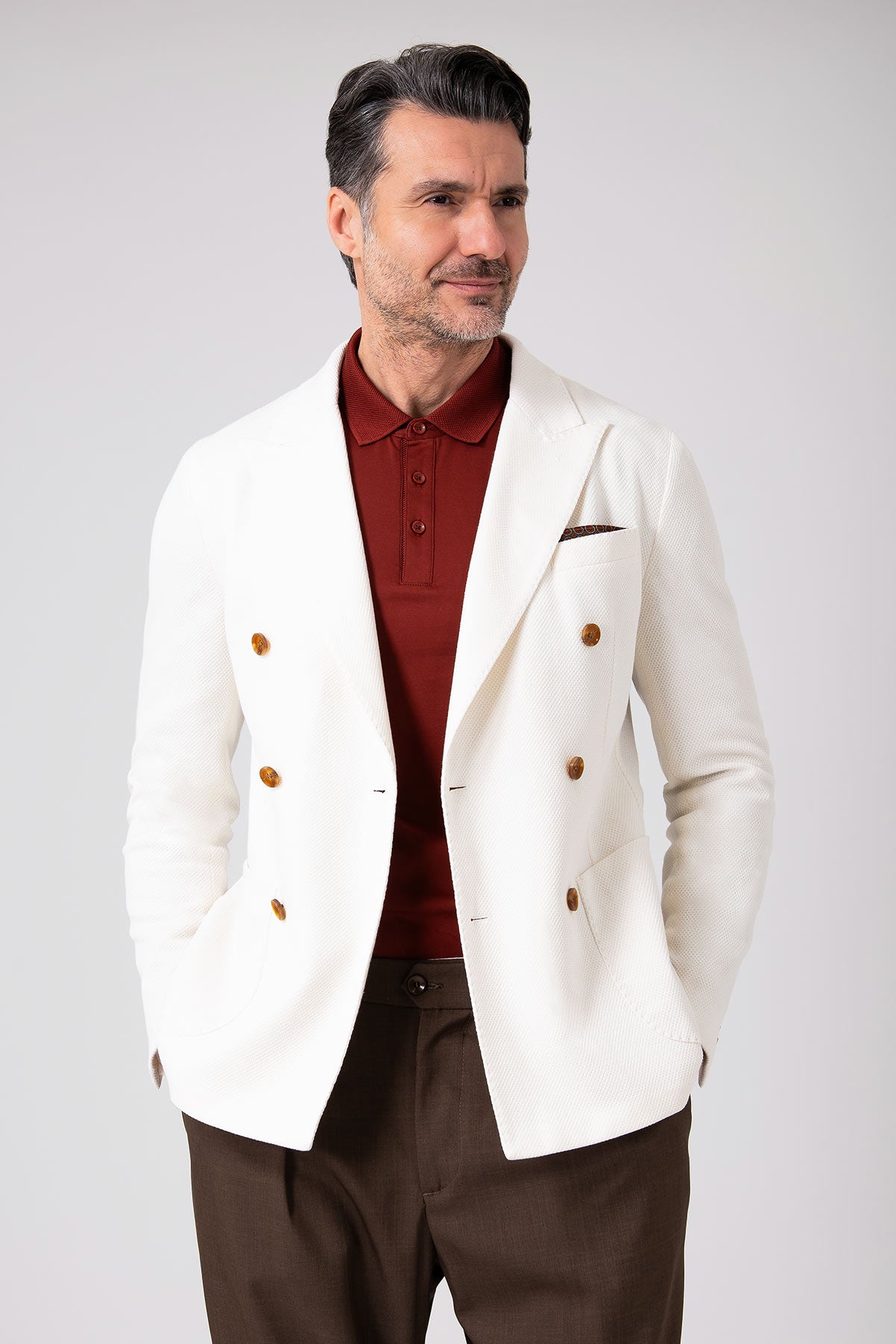 Giacca doppiopetto bianca textured - Bianco