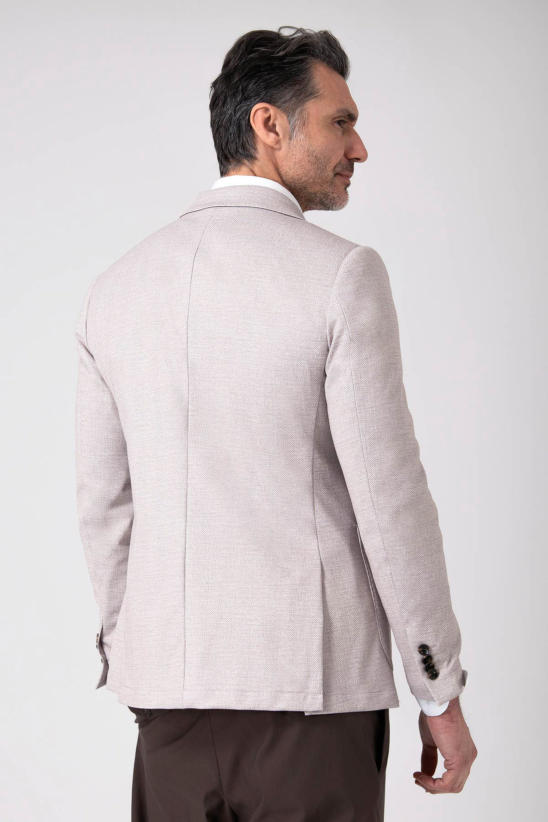 Double-breasted melange linen blazer with sharp lapels