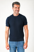 Girocollo a quadretti in puro cotone - Blu navy - vista frontale