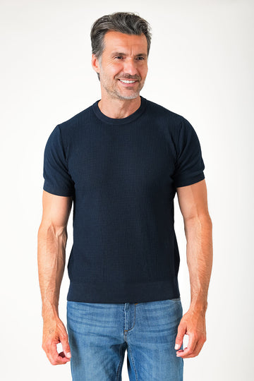Girocollo a quadretti in puro cotone - Blu navy - vista frontale