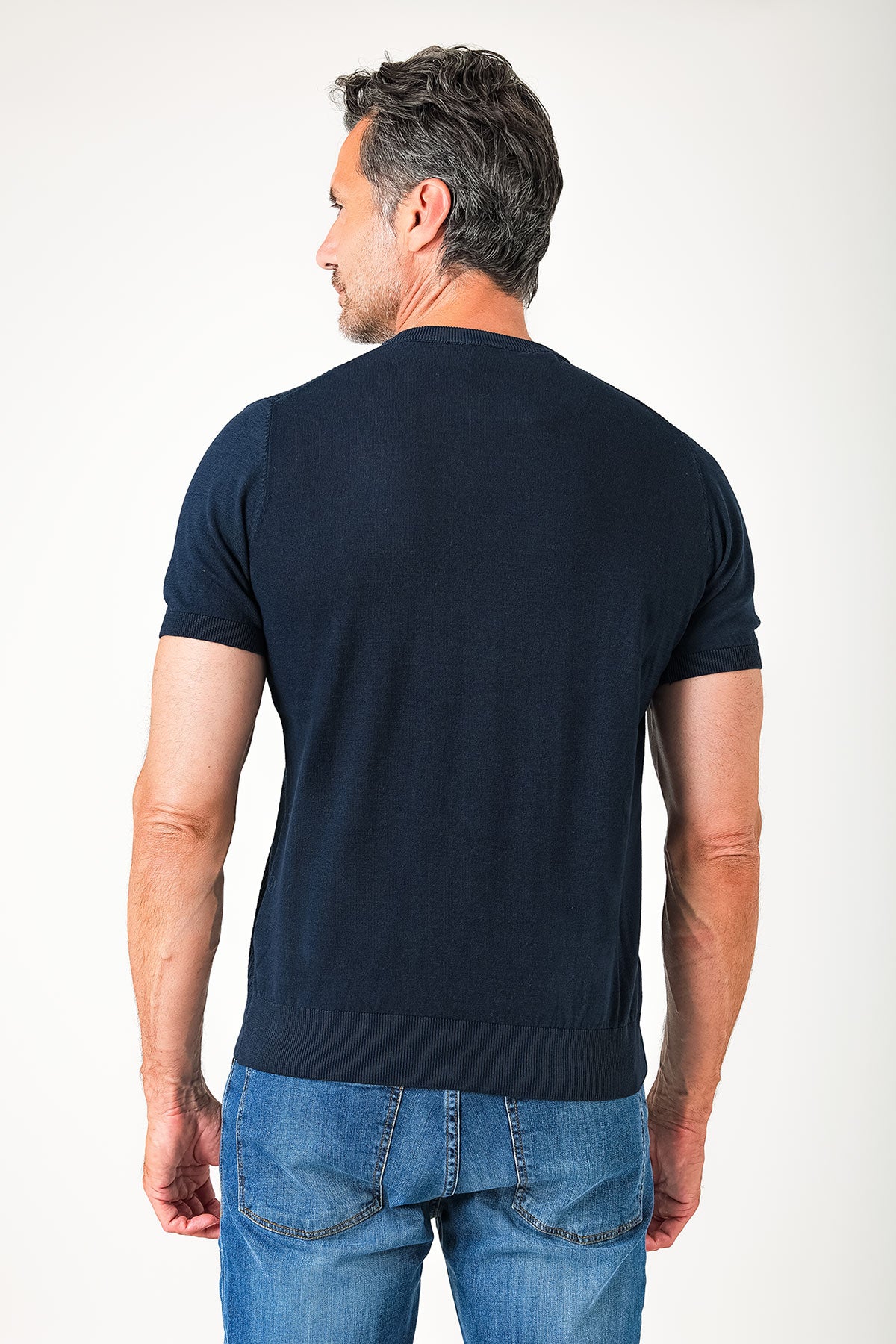 Girocollo a quadretti in puro cotone - Blu navy - vista posteriore