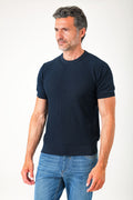 Girocollo a quadretti in puro cotone - Blu navy - vista laterale