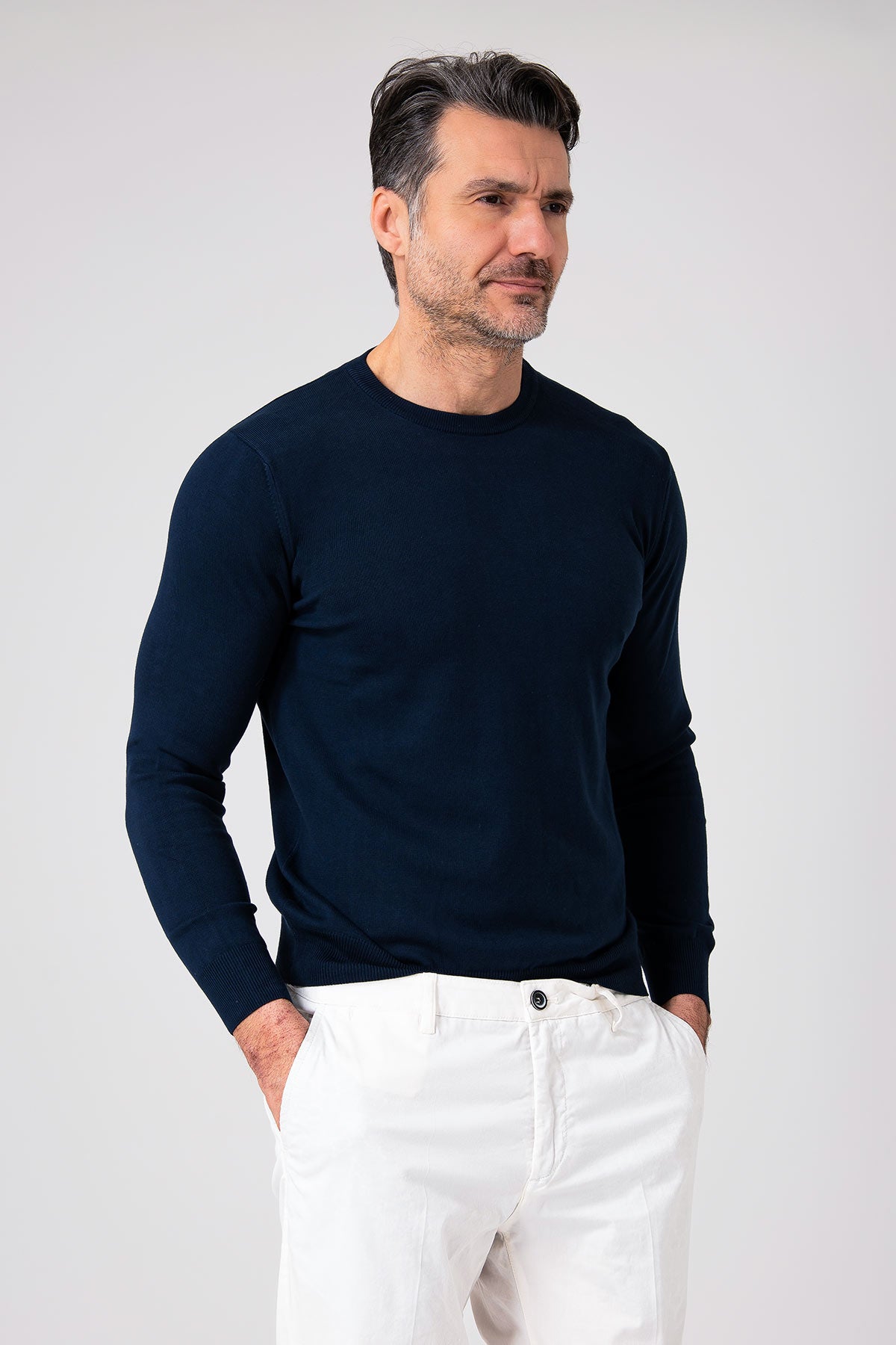 Girocollo in maglia leggera - Blu navy