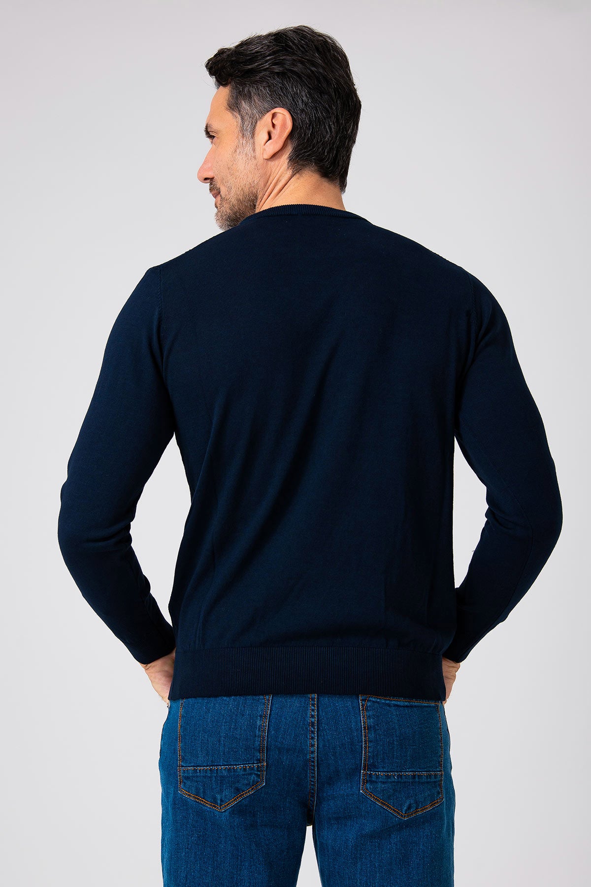 Girocollo quadretto manica lunga - Blu navy