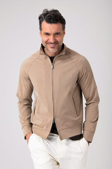 Giubbino zip in tessuto effetto lino - Beige