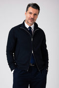 Giubbino zip in tessuto effetto lino - Blu navy