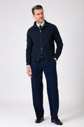 Giubbino zip in tessuto effetto lino - Blu navy