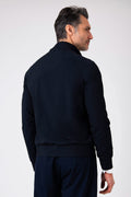 Giubbino zip in tessuto effetto lino - Blu navy