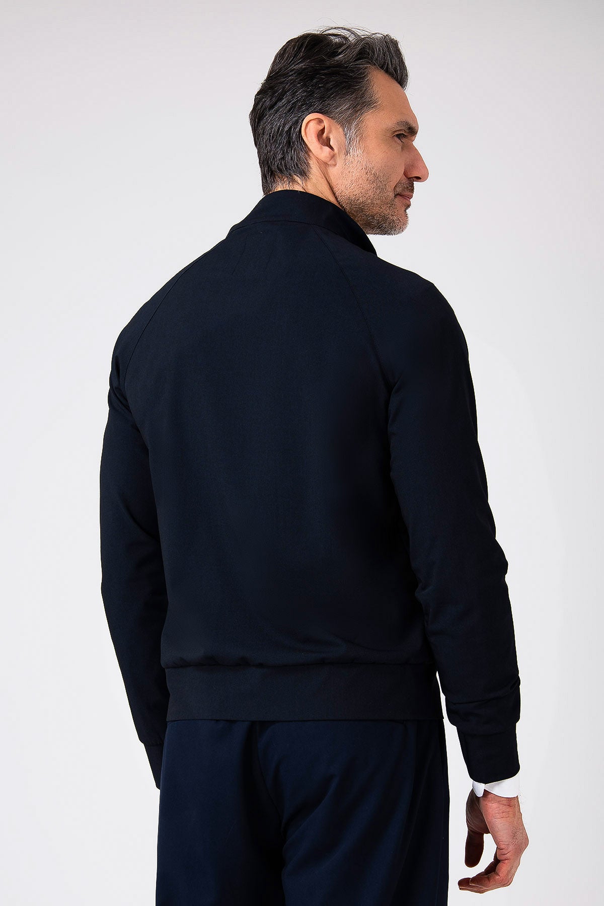 Giubbino zip in tessuto effetto lino - Blu navy