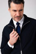 Giubbino zip in tessuto effetto lino - Blu navy