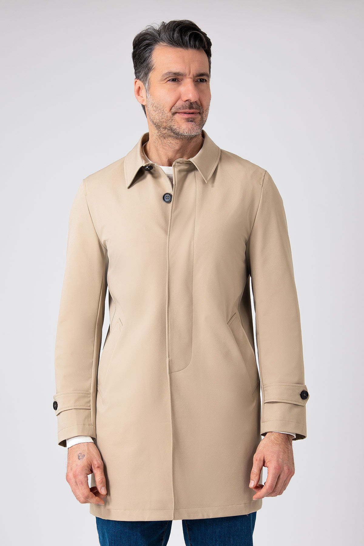 Impermeabile collo camicia - Beige