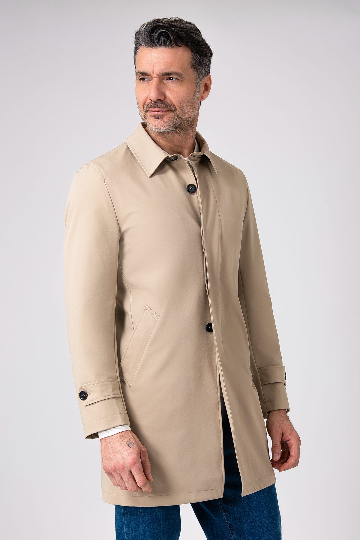 Impermeabile verde oliva collo camicia - Beige