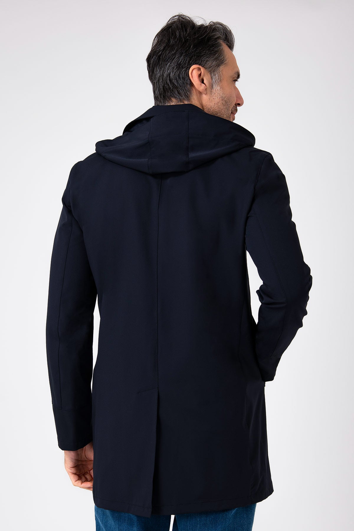 Impermeabile con cappuccio tecnico - Blu navy