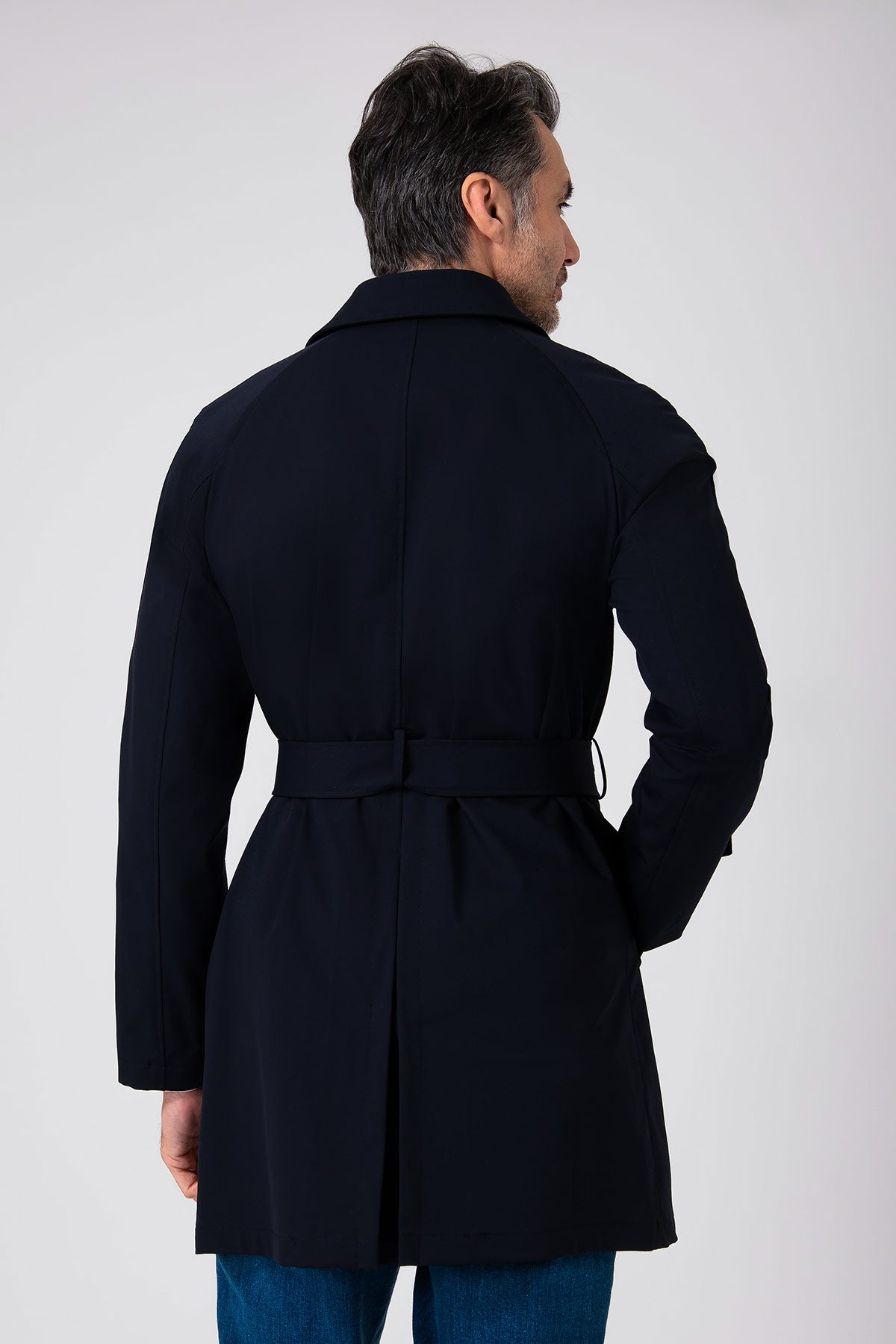 Impermeabile doppiopetto con cintura - Navy