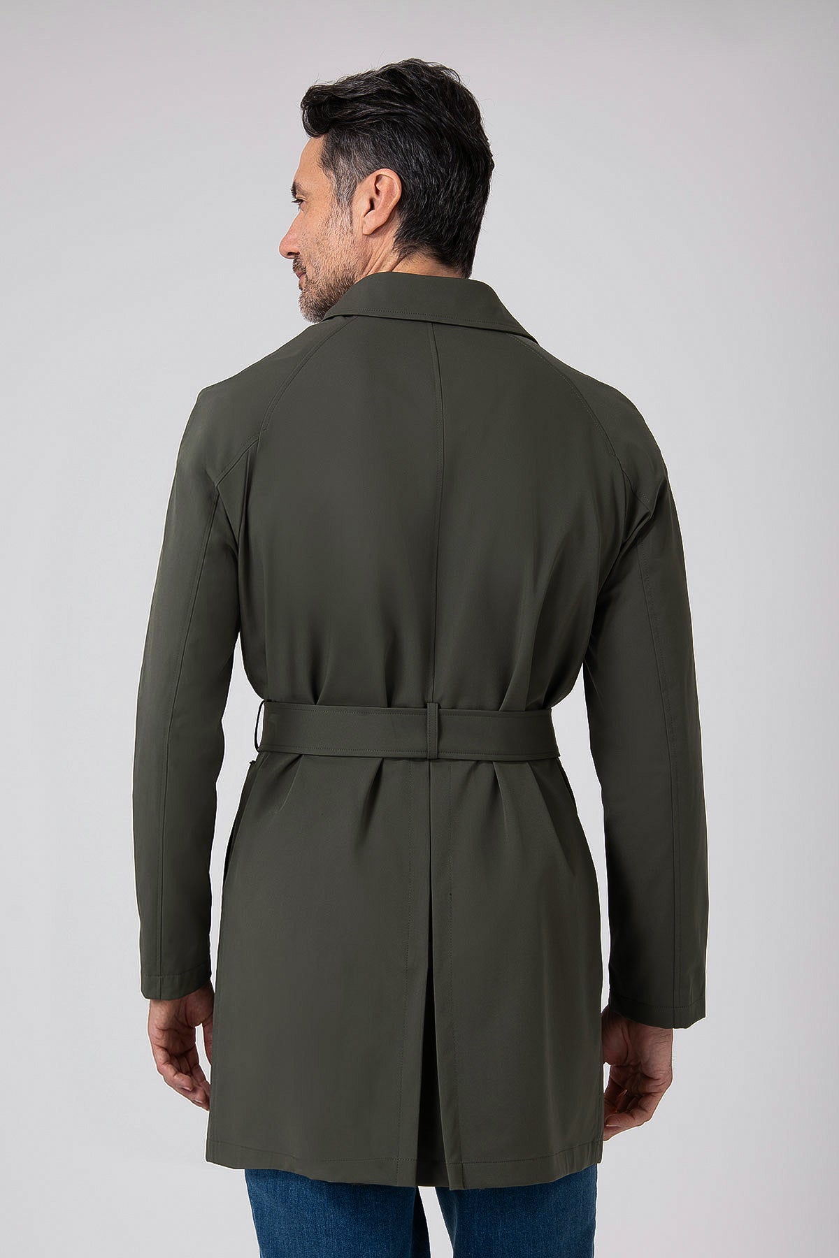 Impermeabile doppiopetto con cintura - Verde