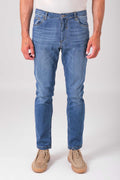 Jeans cinque tasche in cotone elasticizzato - Denim chiaro - vista frontale