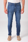 Jeans cinque tasche in cotone elasticizzato - Denim medio - vista frontale