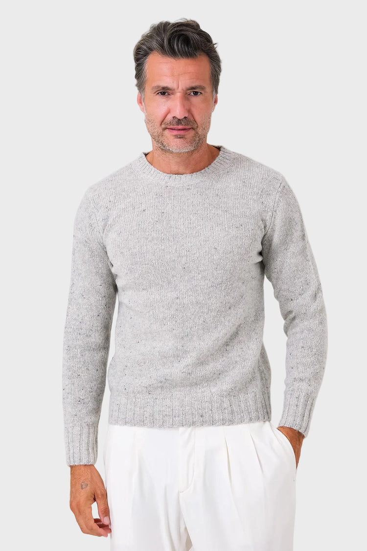 Pearl crew neck jumper in wool and polyamide on a model, front view