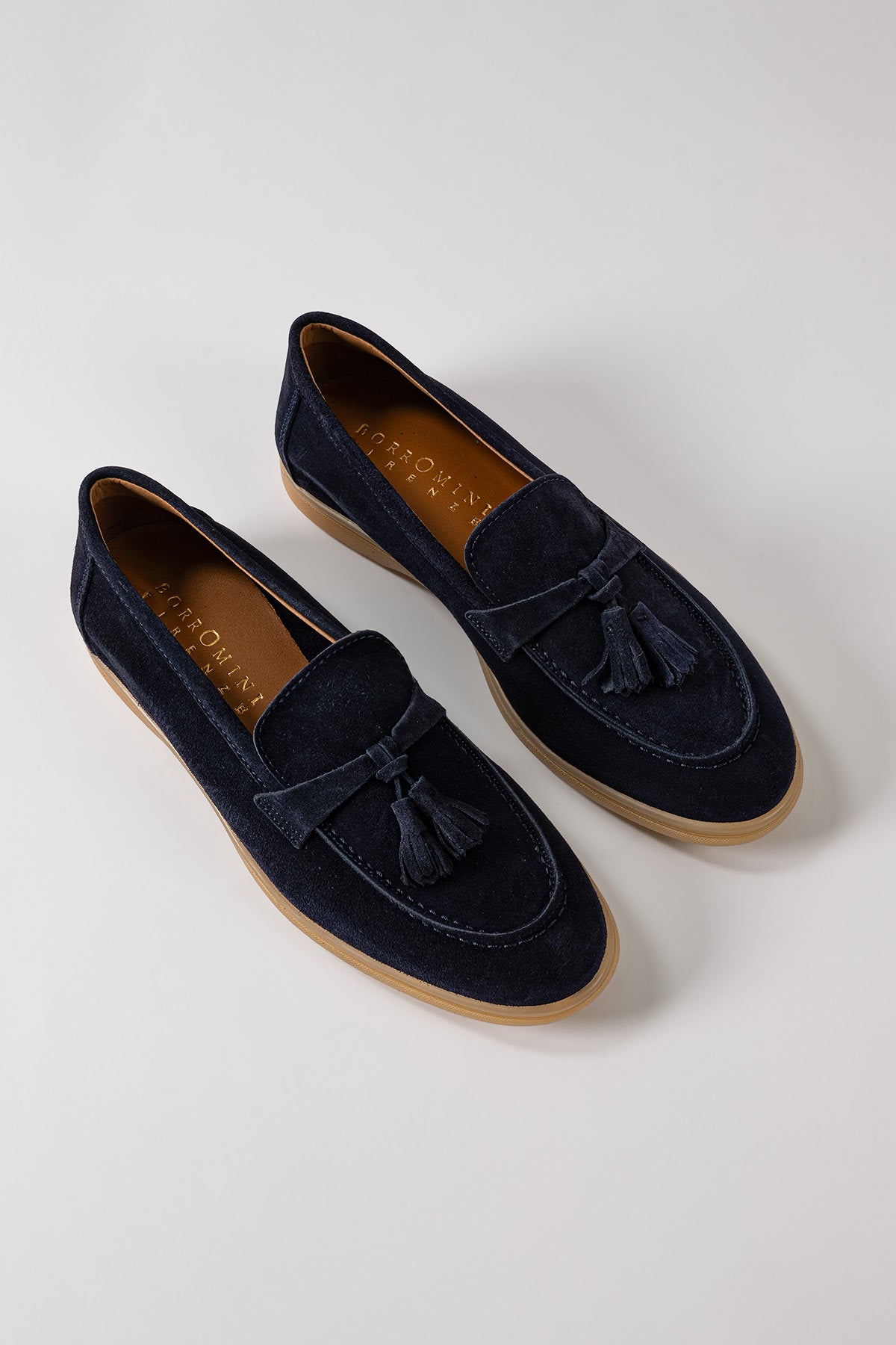 Blue Suede Loafers with Tassels - Side View