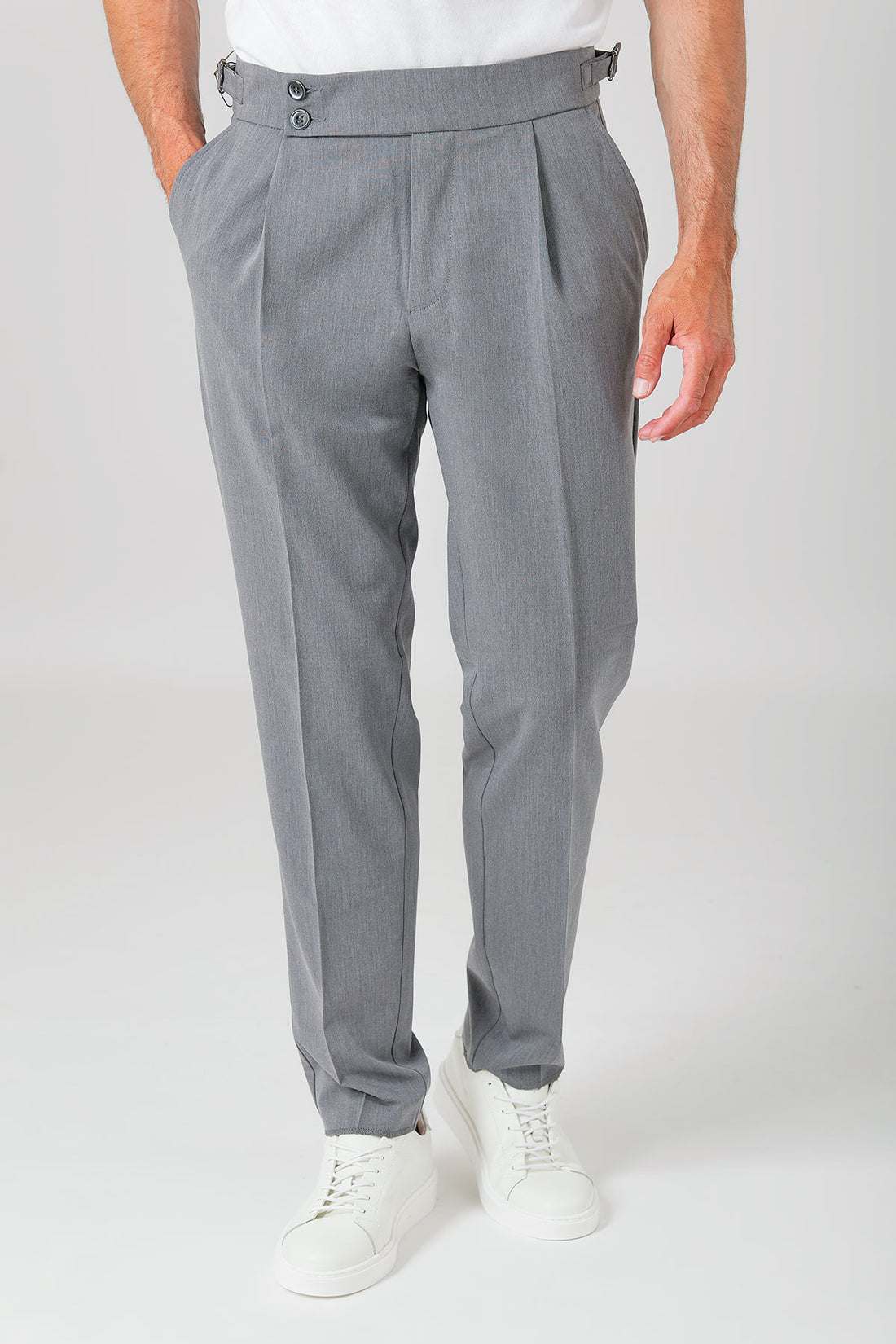 Pantalone a vita alta con fibbia - Antracite - vista frontale