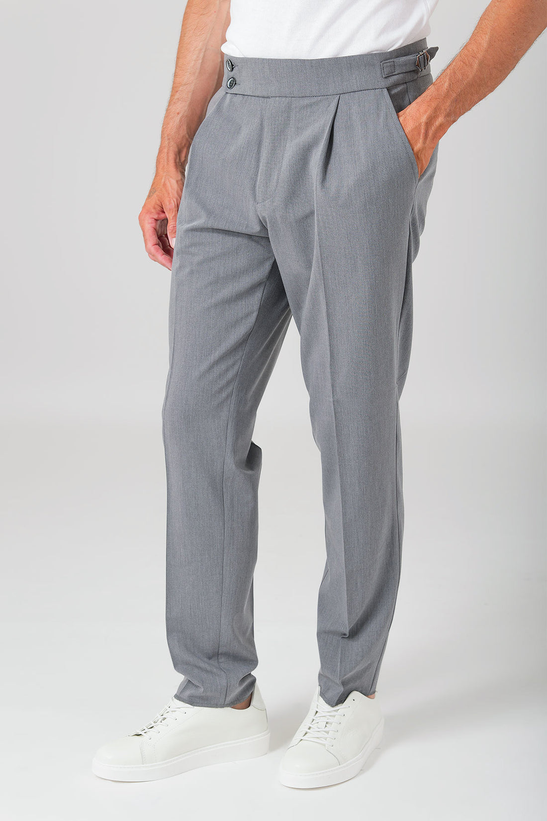 Pantalone a vita alta con fibbia - Antracite - vista frontale