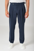 Pantalone a vita alta con fibbia - Blu - vista frontale