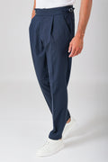 Pantalone a vita alta con fibbia - Blu - vista laterale