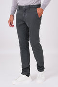 Basic smoke grey stretch cotton trousers on a model, front view