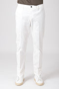 Man wearing cream stretch cotton pants front view