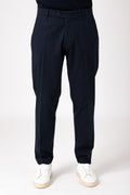 Pantalone con pattina in tencel e cotone - Blu - vista frontale